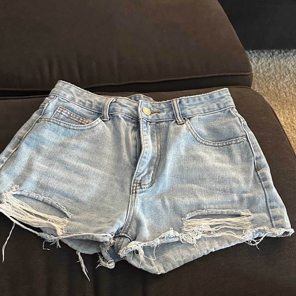 Distressed Light Blue Denim Shorts